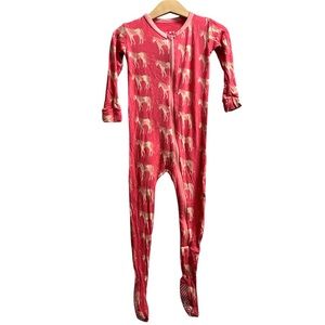 Kickee Pants Red Ginger Unicorn Zipper Footie Sleeper Pink Pjs Size 18-24 Months